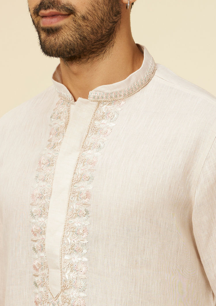 Twamev Men Beige Self Patterned Kurta Set