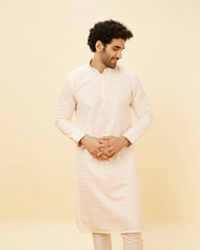 Twamev Men Rose Shadow Pink Chikankari Kurta