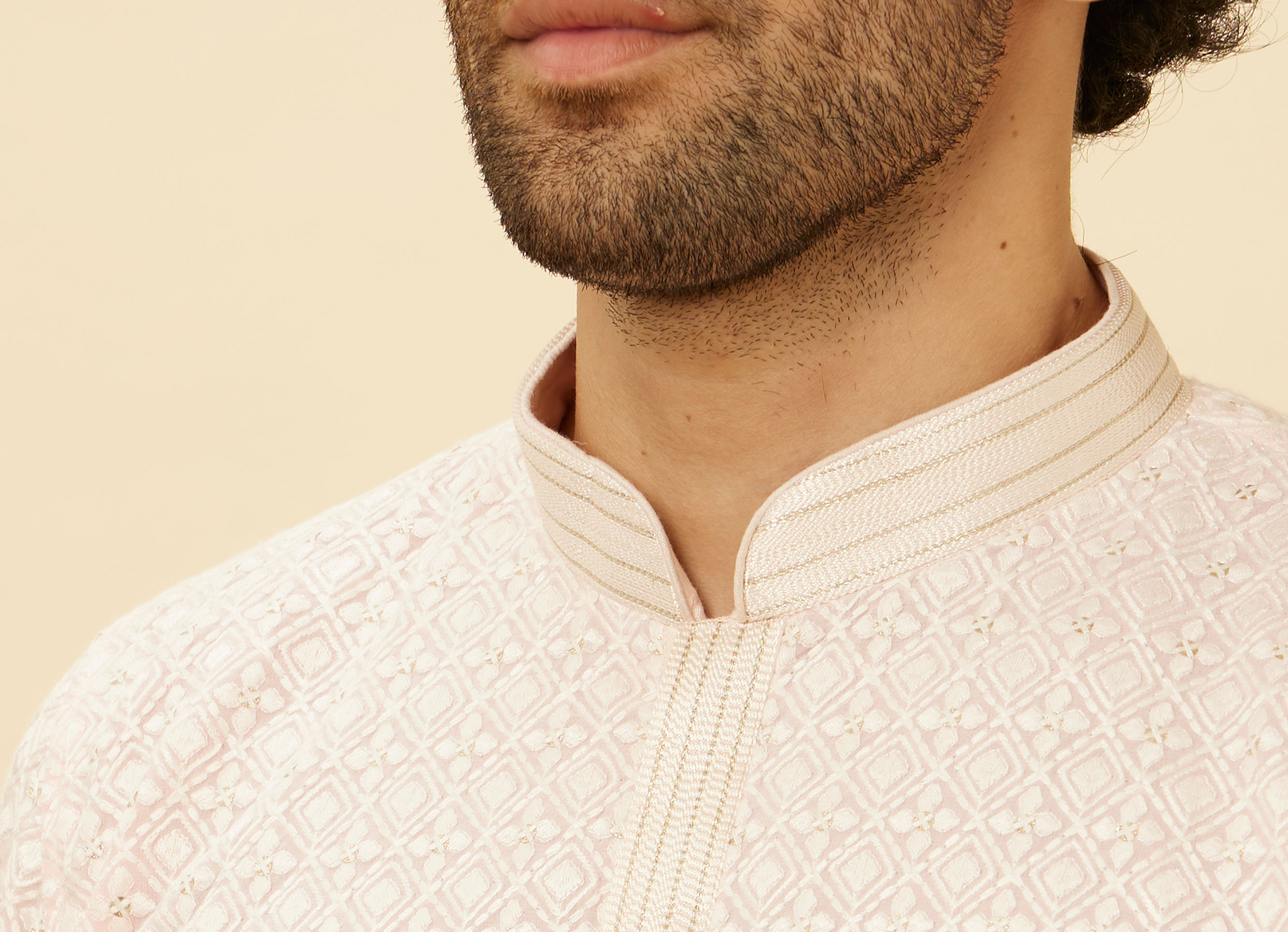 Twamev Men Rose Shadow Pink Chikankari Kurta