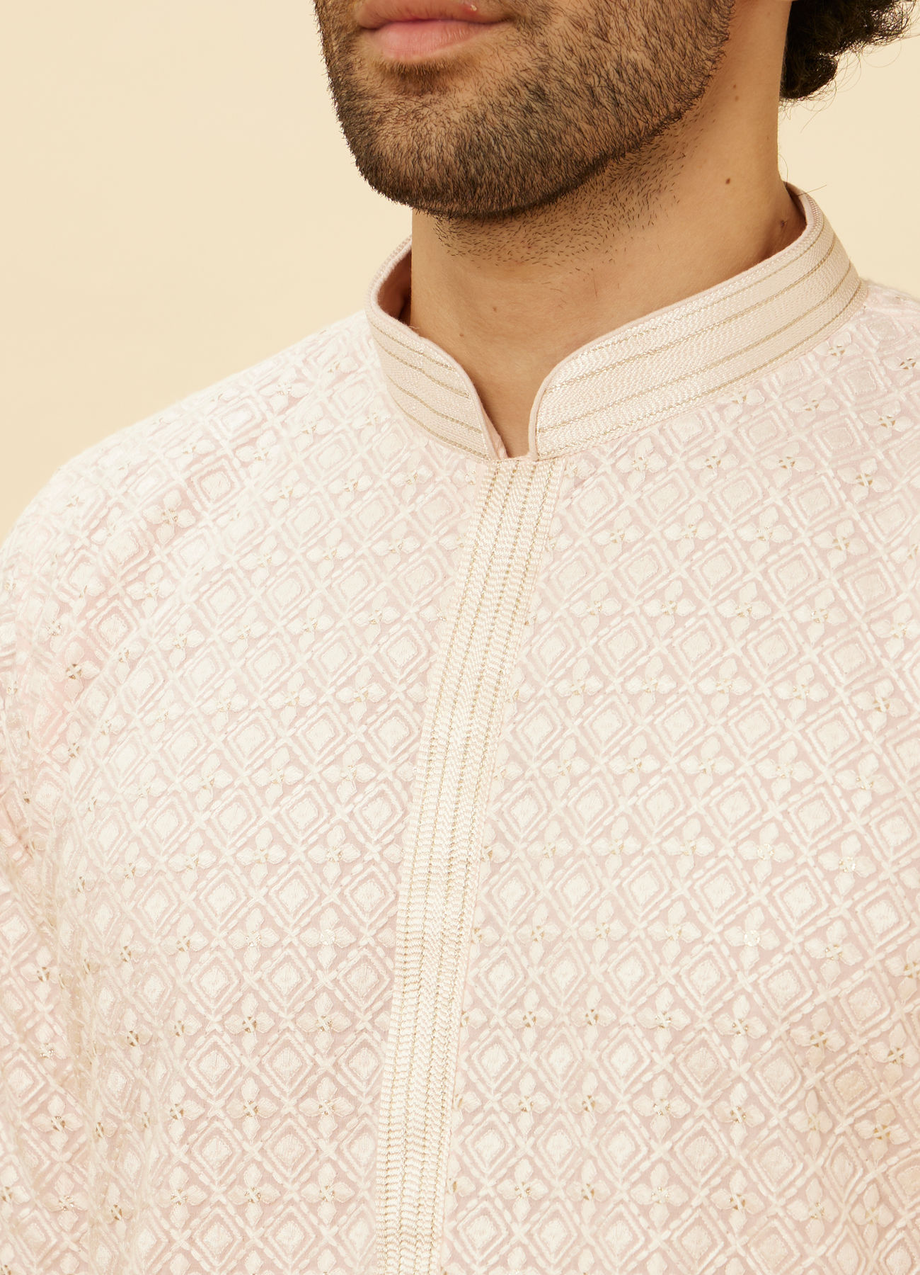 Twamev Men Rose Shadow Pink Chikankari Kurta