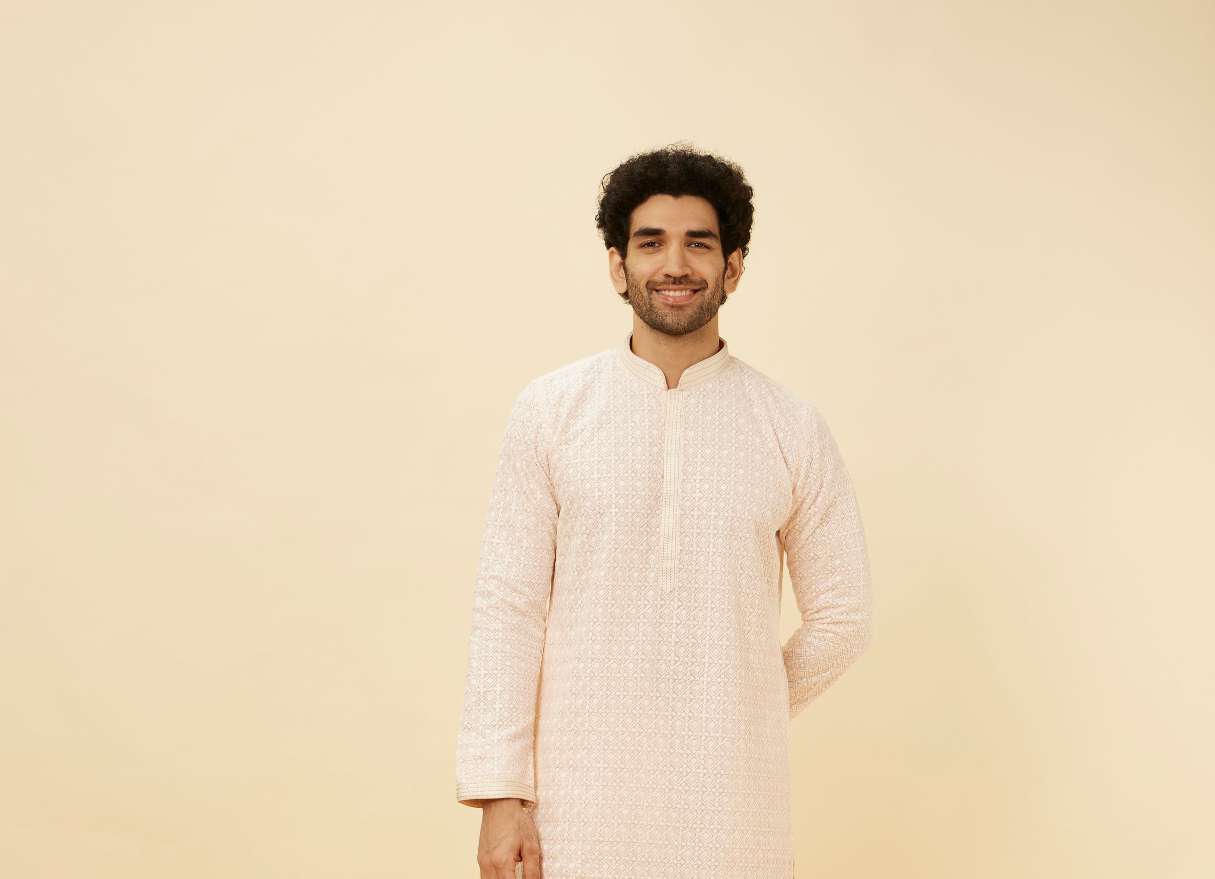 Twamev Men Rose Shadow Pink Chikankari Kurta