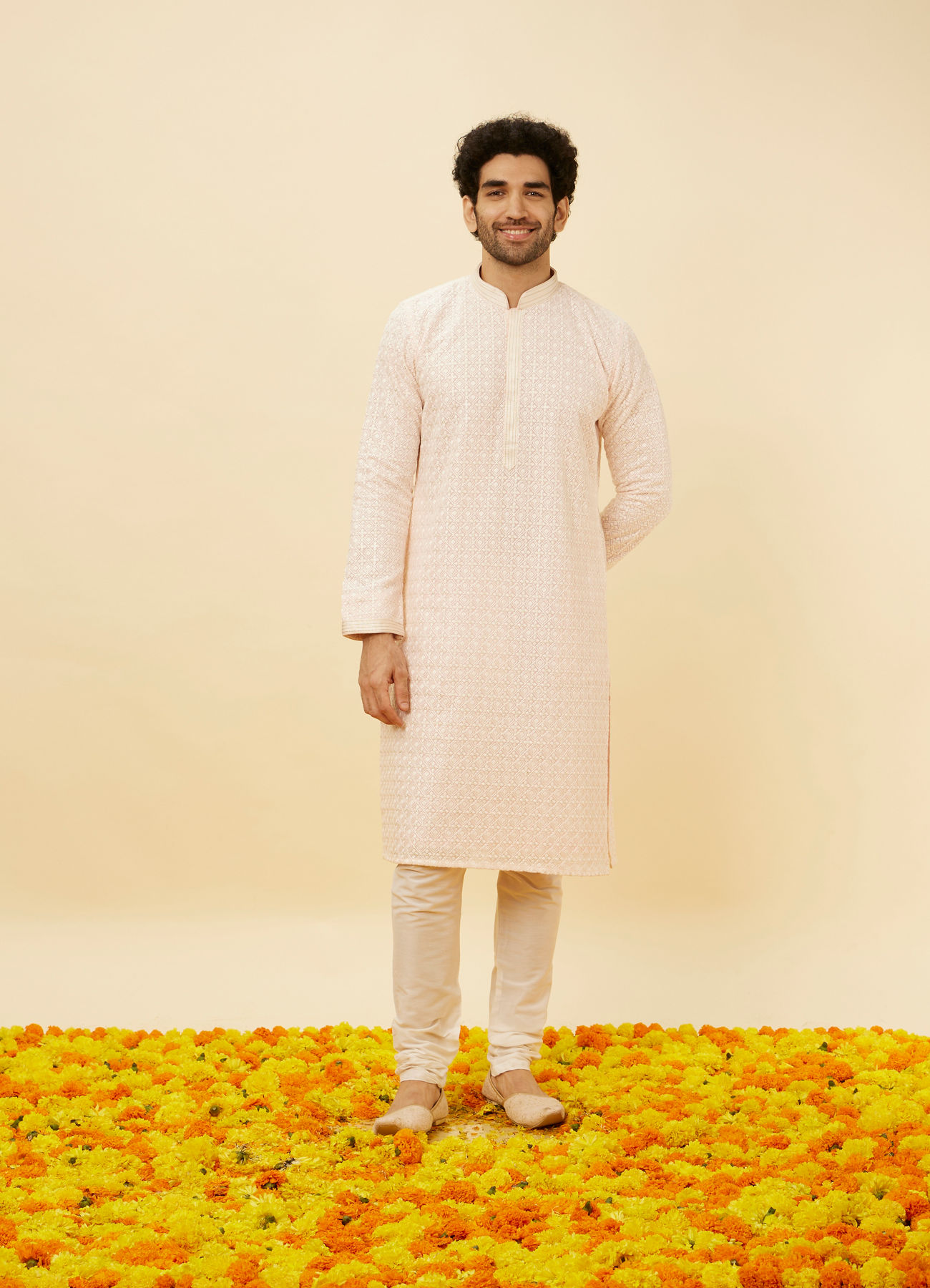 Twamev Men Rose Shadow Pink Chikankari Kurta
