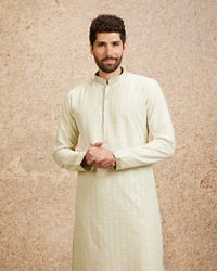 Twamev Men Pista Green Chikankari Kurta Set