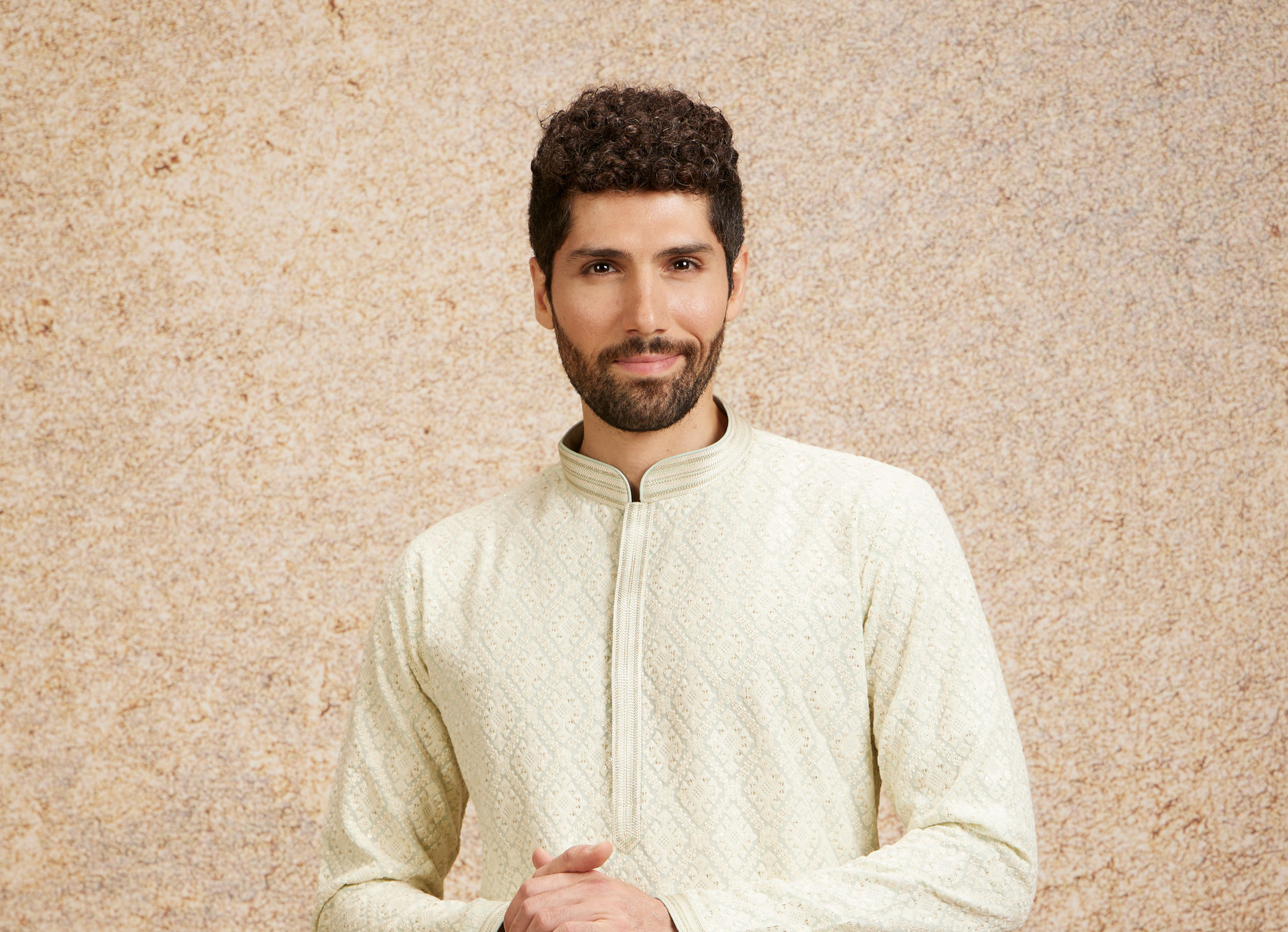 Twamev Men Pista Green Chikankari Kurta Set