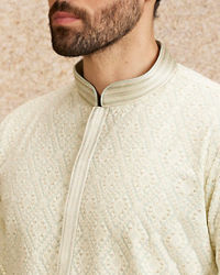 Twamev Men Pista Green Chikankari Kurta Set