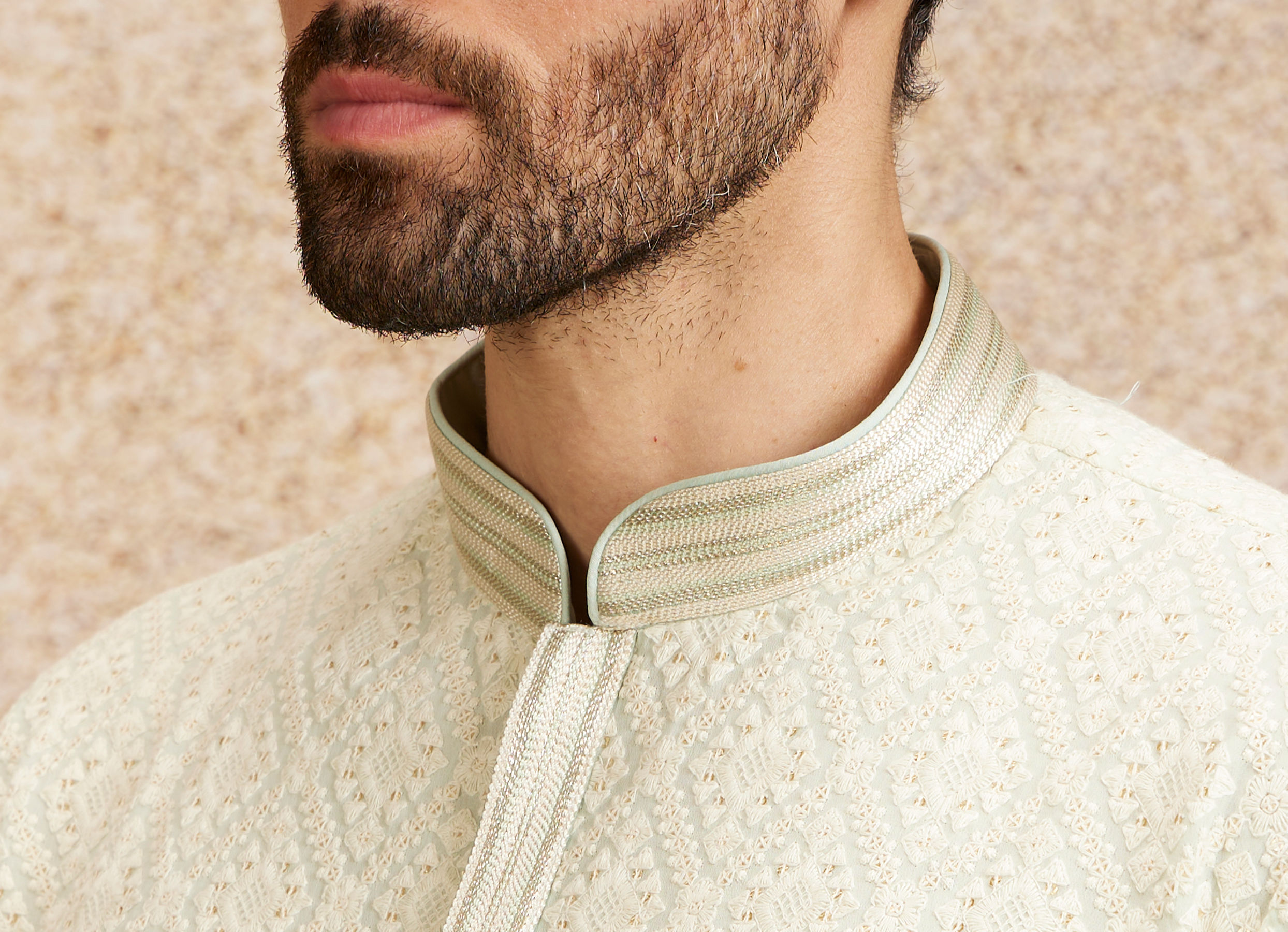 Twamev Men Pista Green Chikankari Kurta Set