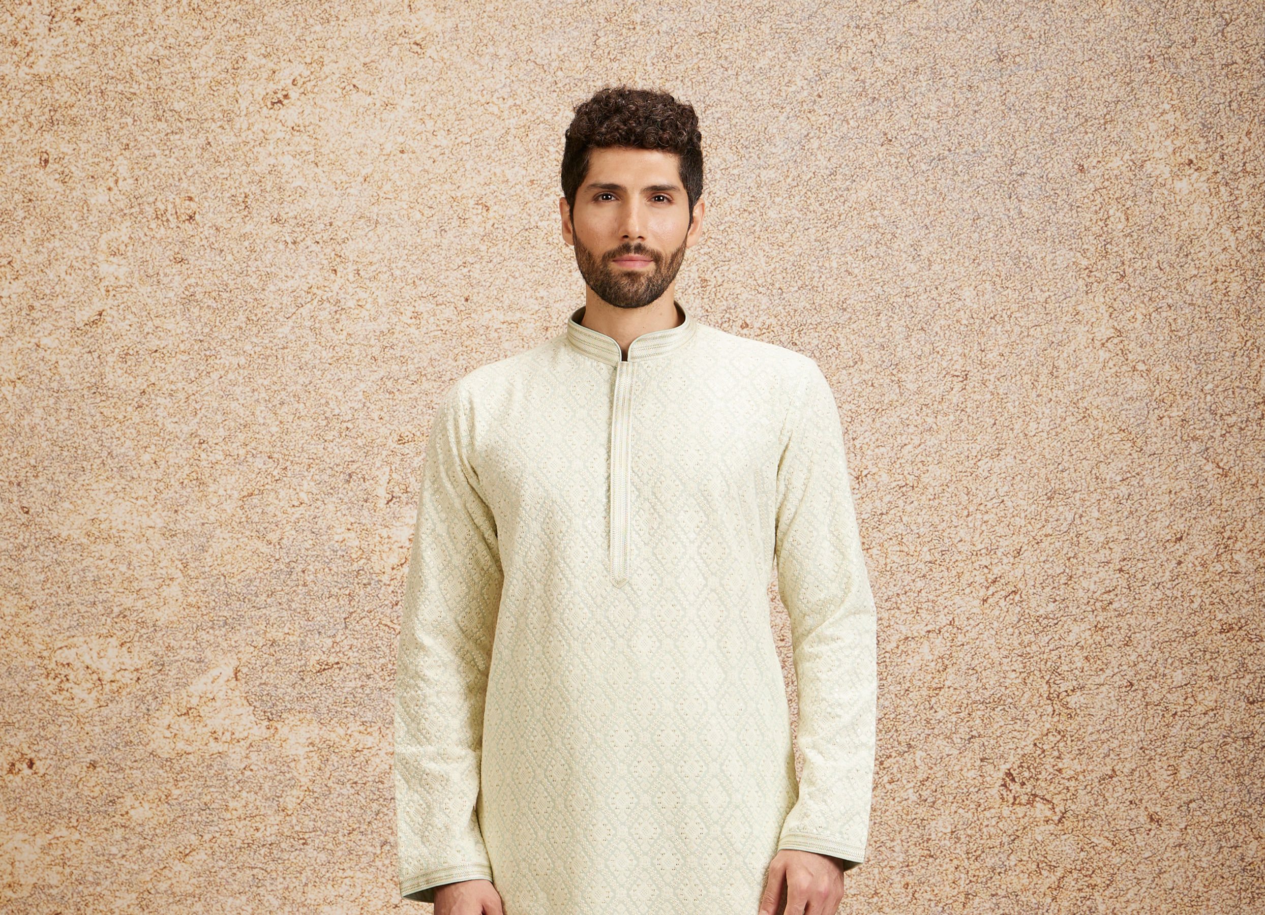 Twamev Men Pista Green Chikankari Kurta Set