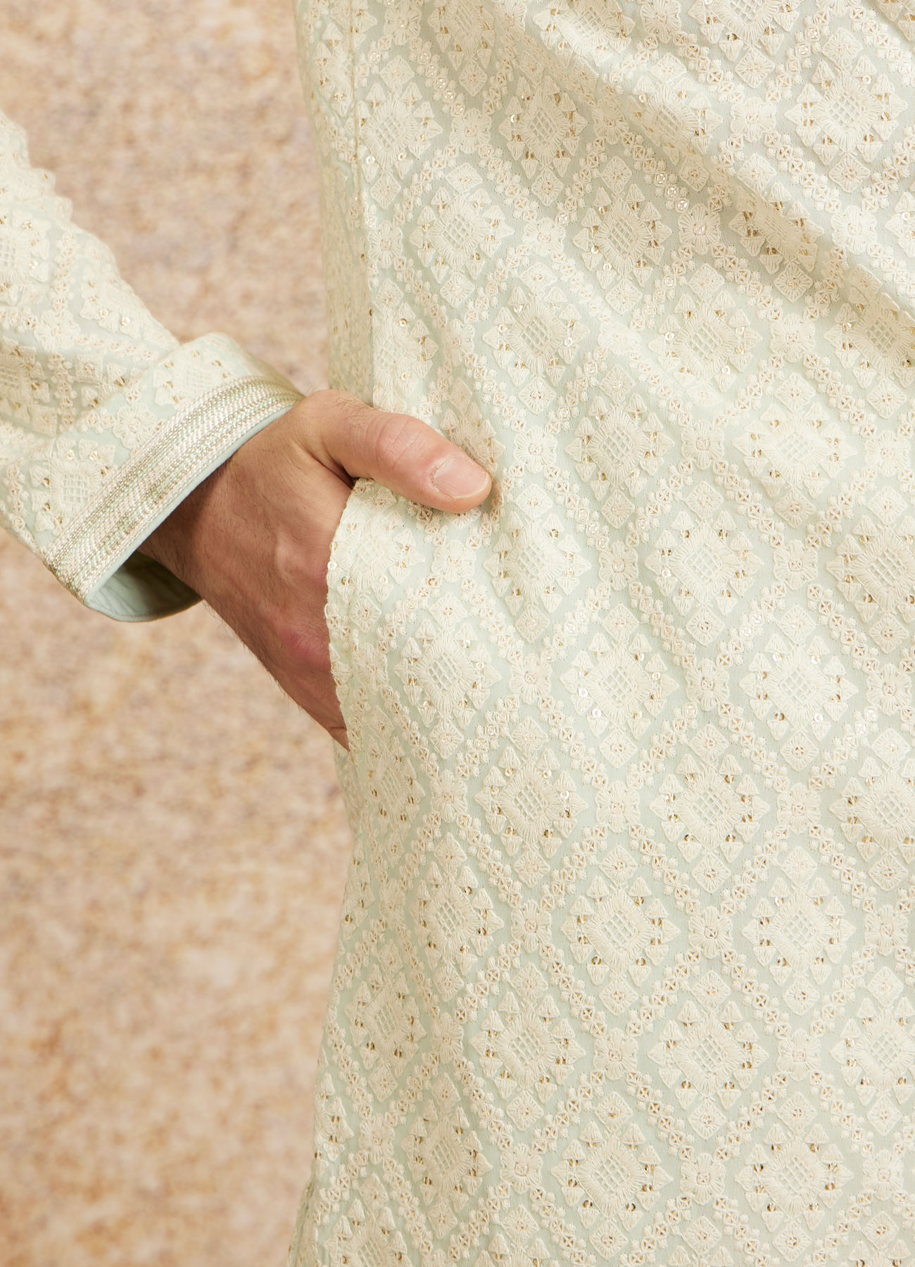 Twamev Men Pista Green Chikankari Kurta Set