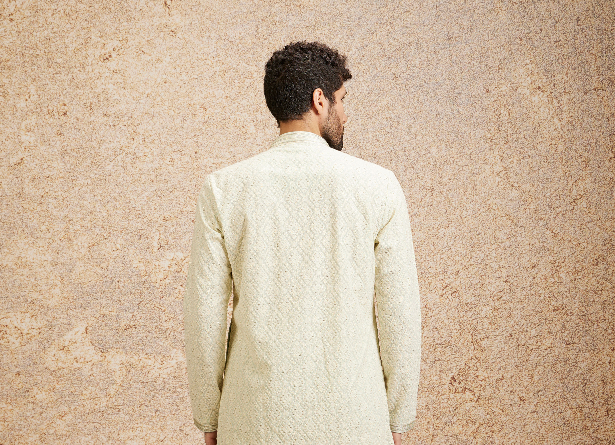 Twamev Men Pista Green Chikankari Kurta Set