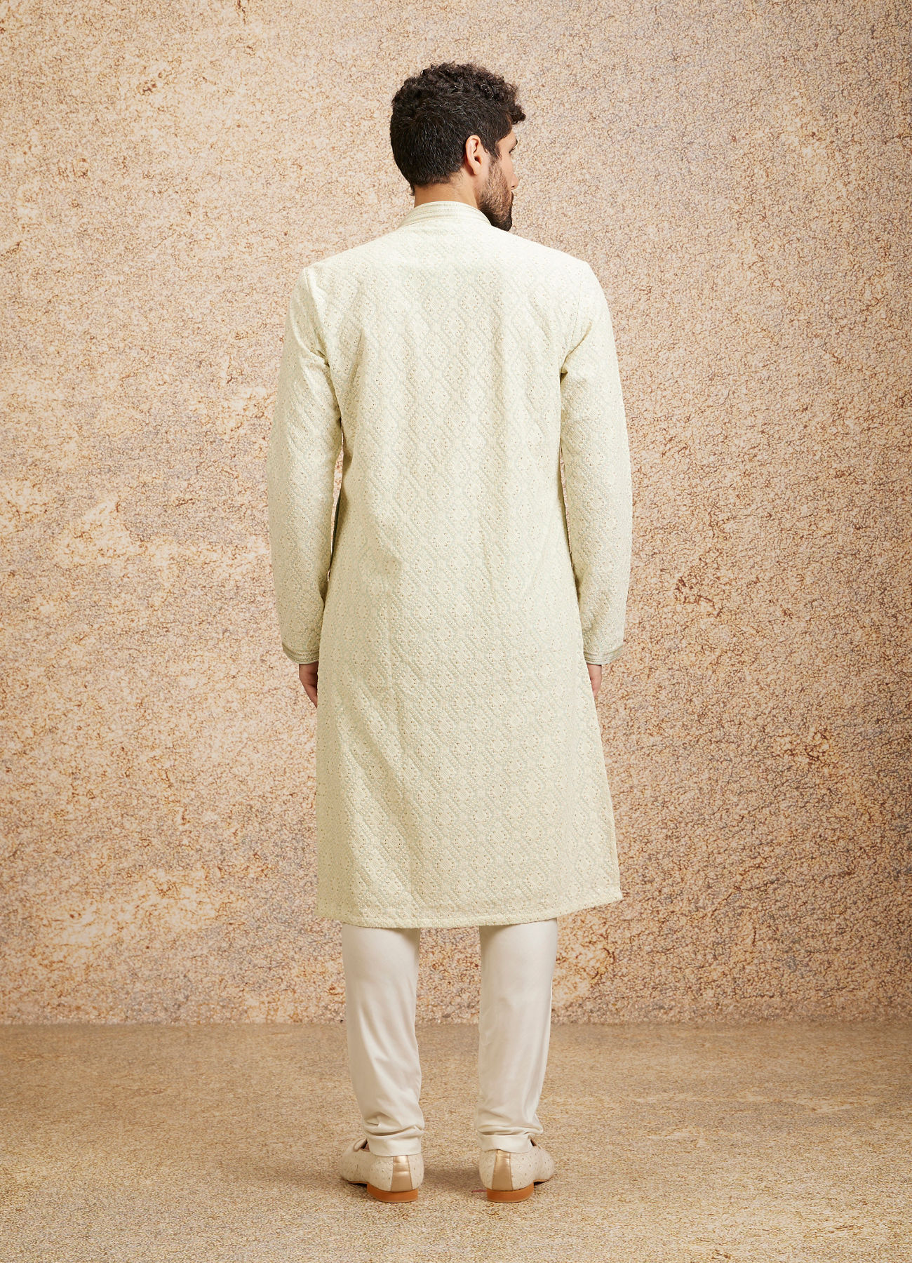 Twamev Men Pista Green Chikankari Kurta Set