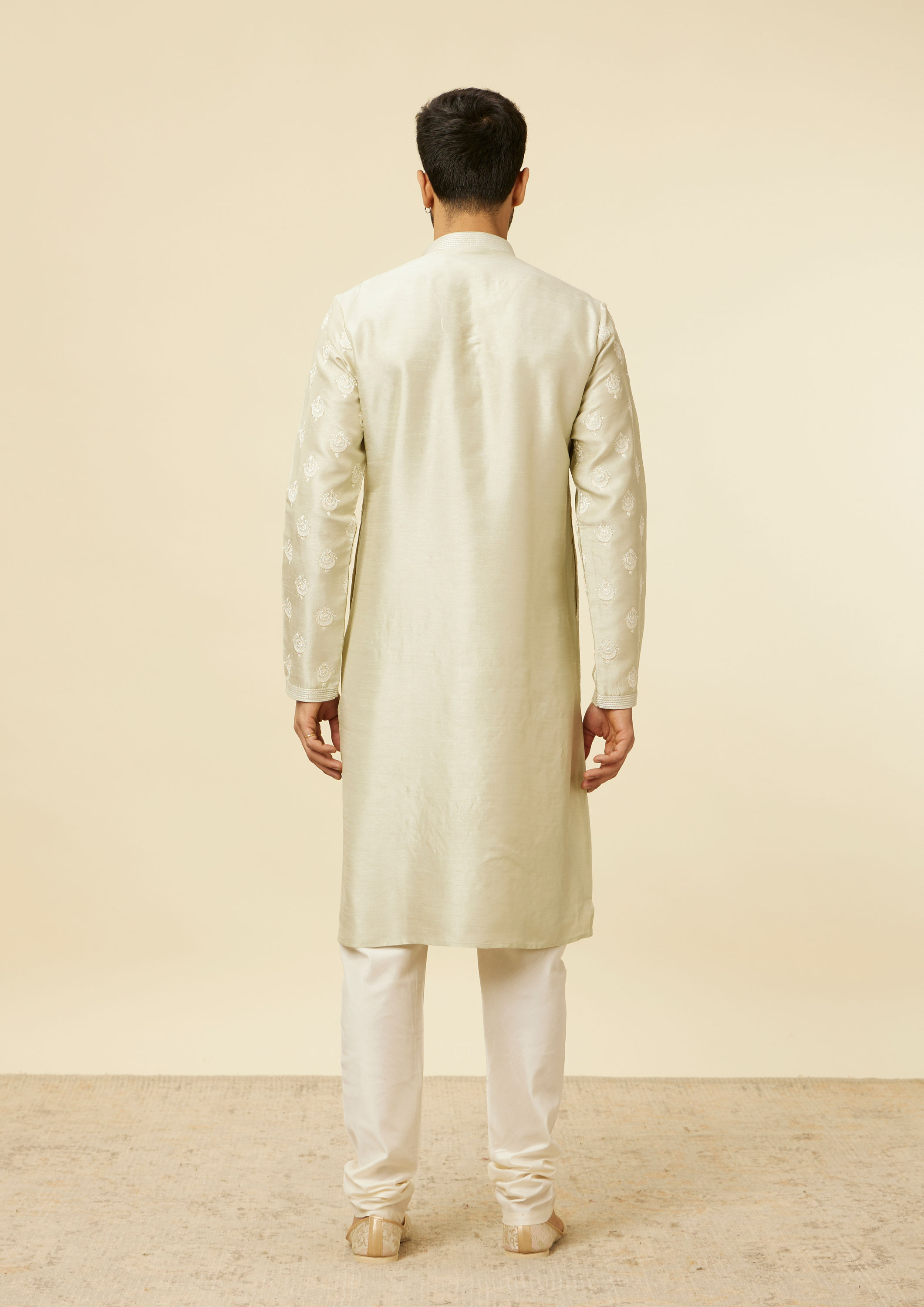 Twamev Men Pista Green Self Patterned Kurta Set