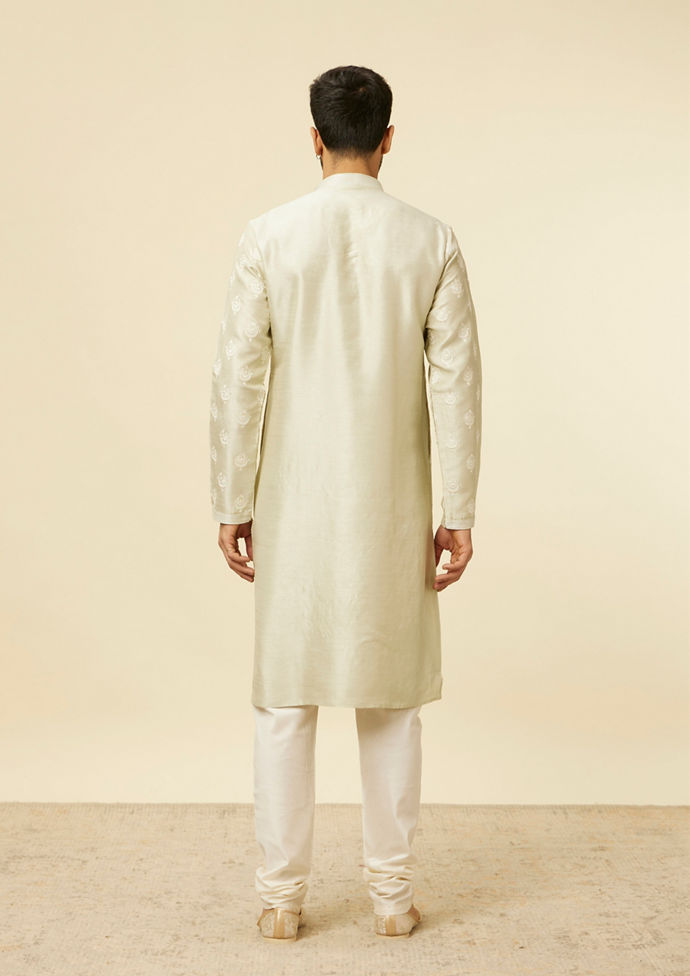 Twamev Men Pista Green Self Patterned Kurta Set
