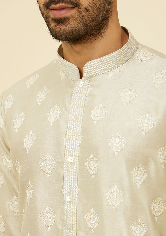 Twamev Men Pista Green Self Patterned Kurta Set