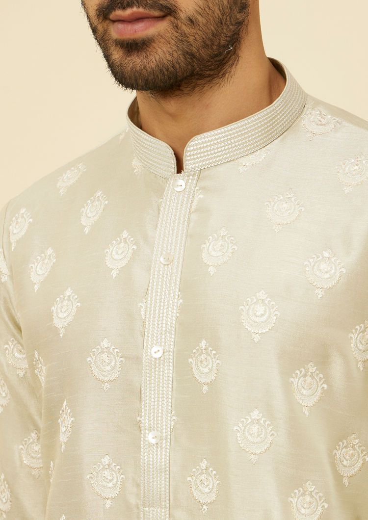 Twamev Men Pista Green Self Patterned Kurta Set