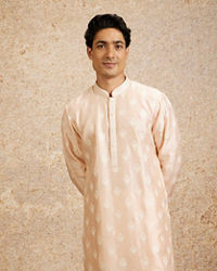Twamev Men Peach Silk Embroidered Kurta Set