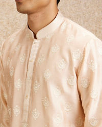 Twamev Men Peach Silk Embroidered Kurta Set
