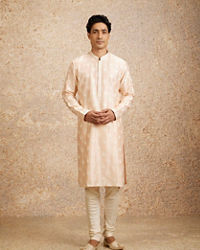 Twamev Men Peach Silk Embroidered Kurta Set