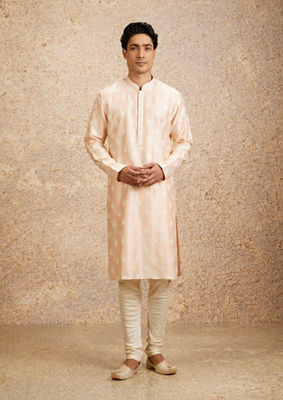 alt message - Twamev Men Twirl in Peach Elegant Kurta Pajama image number 2