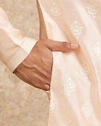 Twamev Men Peach Silk Embroidered Kurta Set