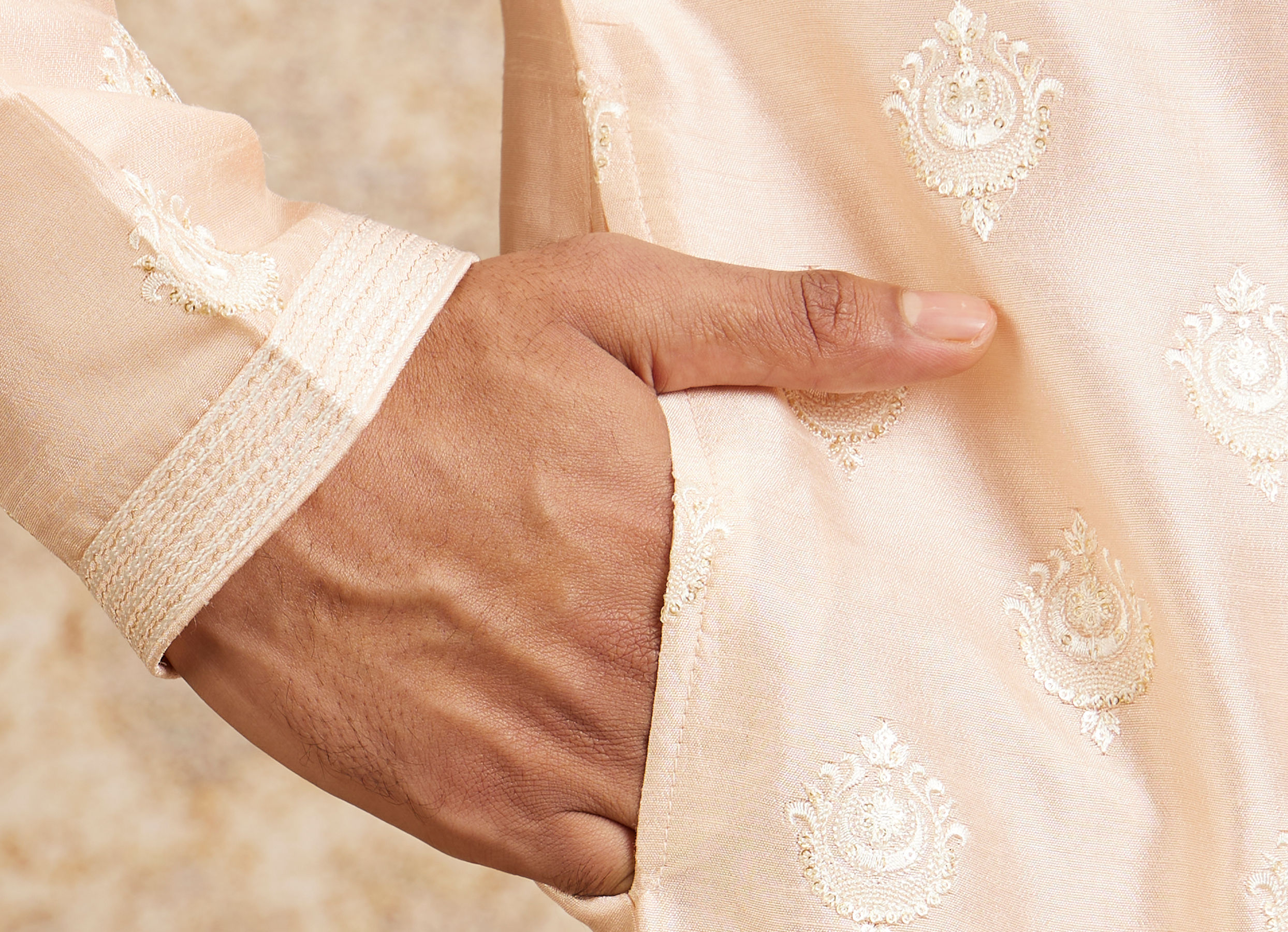 Twamev Men Peach Silk Embroidered Kurta Set