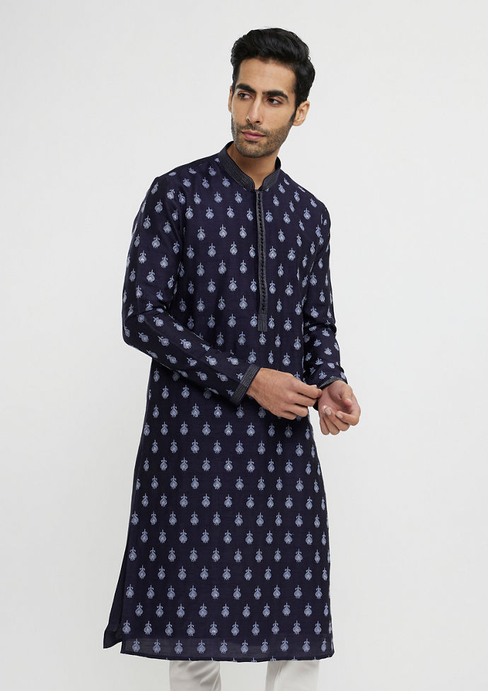 Twamev Men Dark Blue Festive Radiance Kurta Pajama