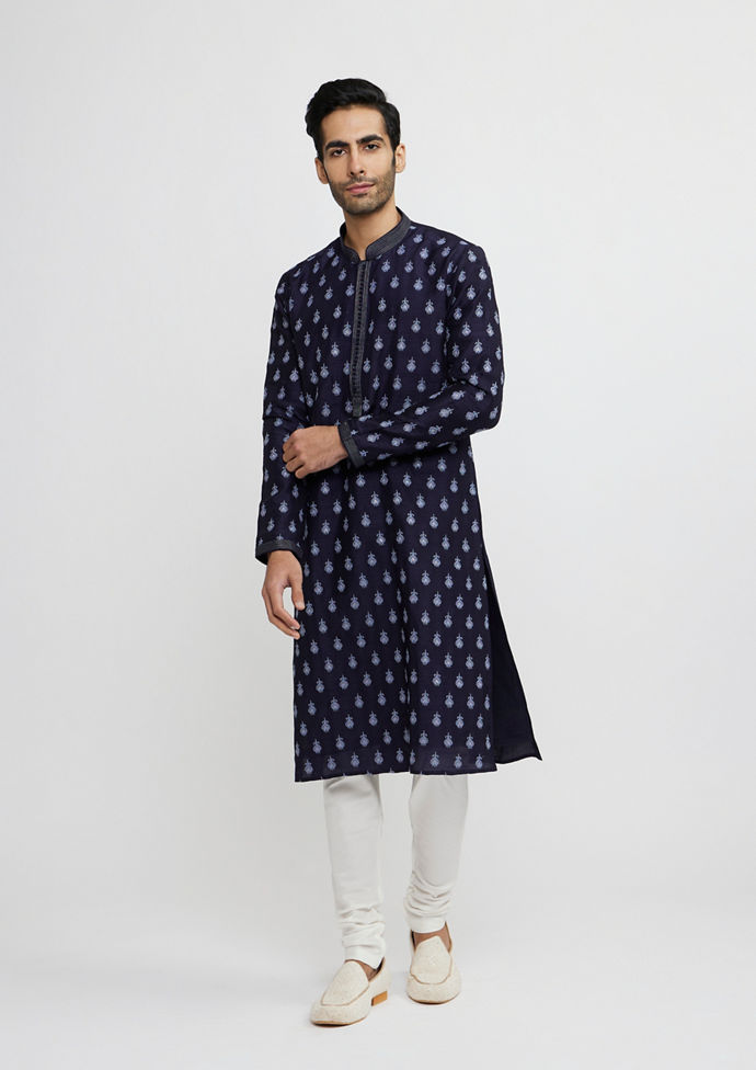 Twamev Men Dark Blue Festive Radiance Kurta Pajama