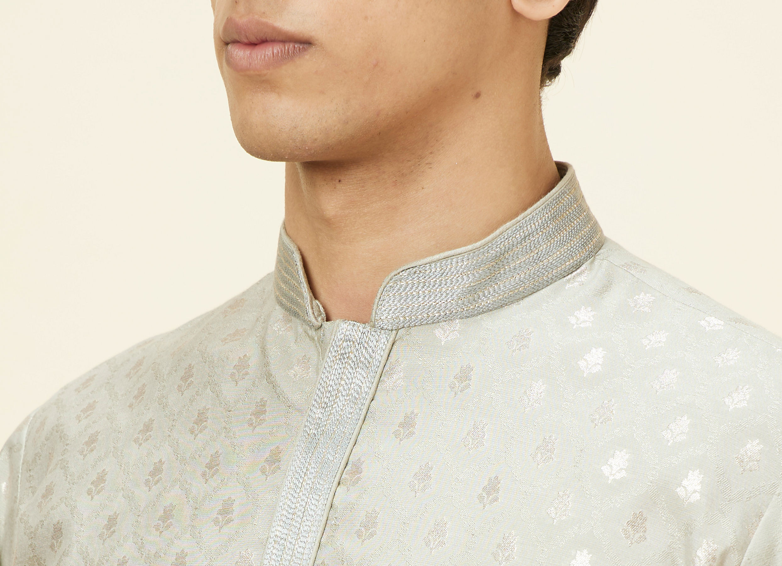 Twamev Men Steel Grey Buta Motif Kurta Set