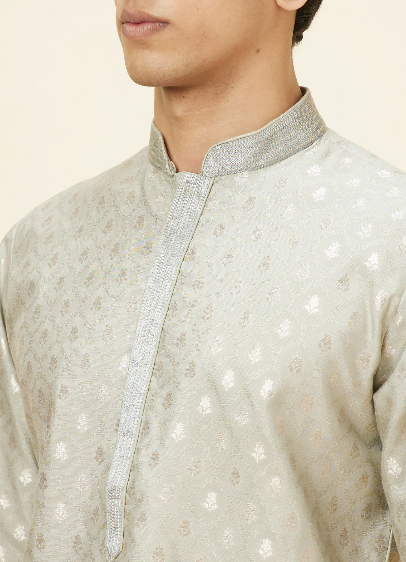 Twamev Men Steel Grey Buta Motif Kurta Set