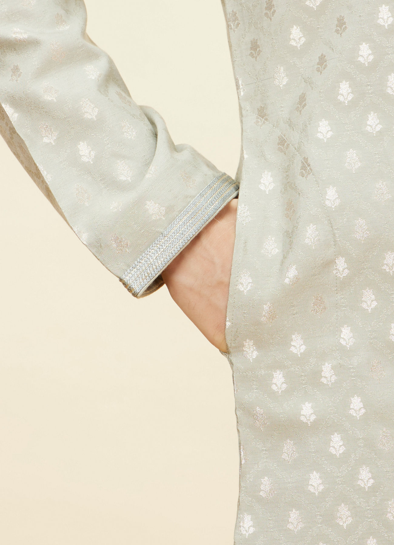 Twamev Men Steel Grey Buta Motif Kurta Set