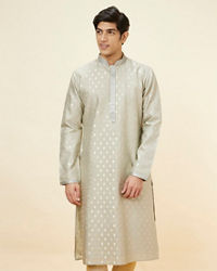 Twamev Men Steel Grey Buta Motif Kurta Set