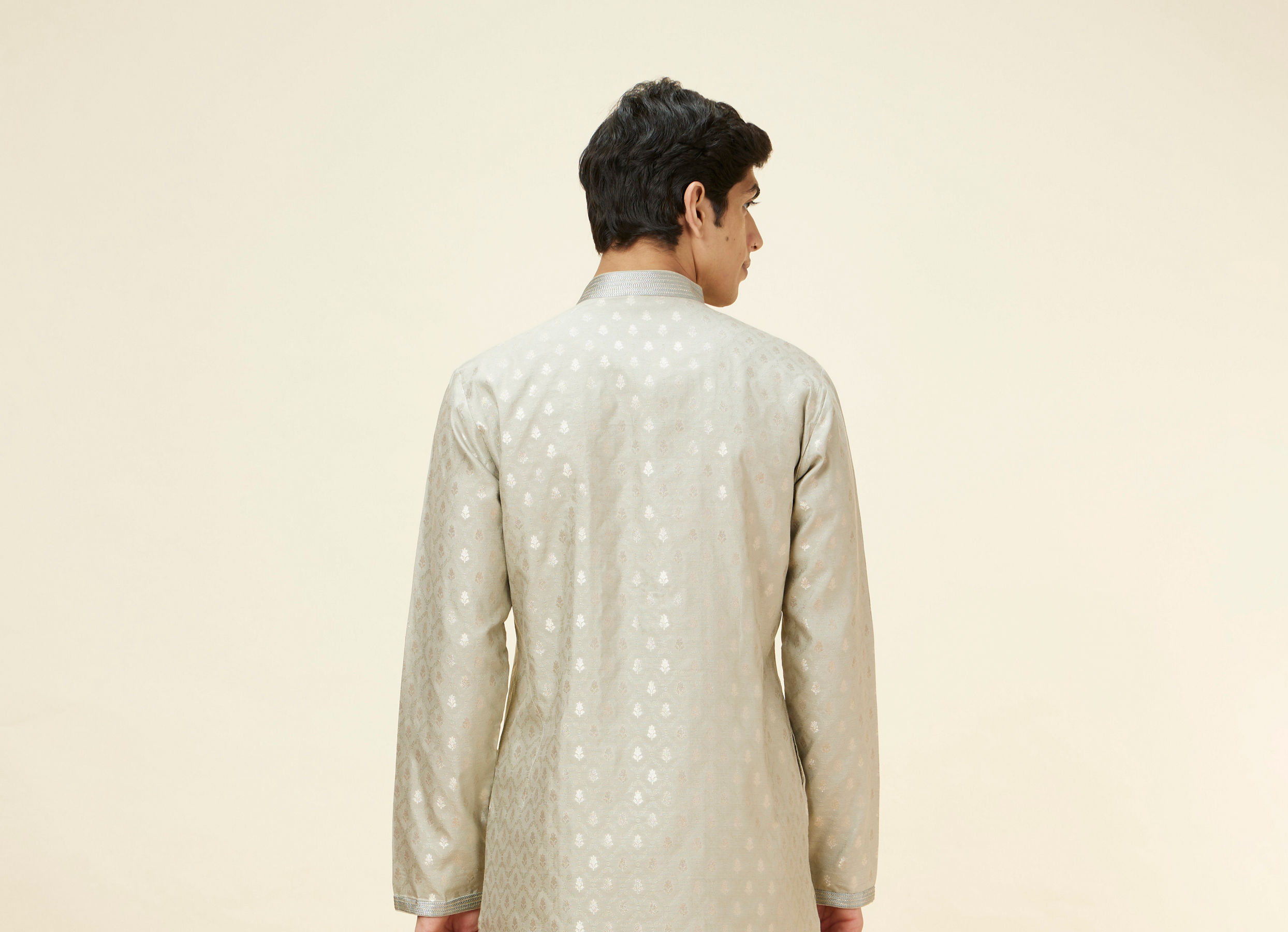 Twamev Men Steel Grey Buta Motif Kurta Set