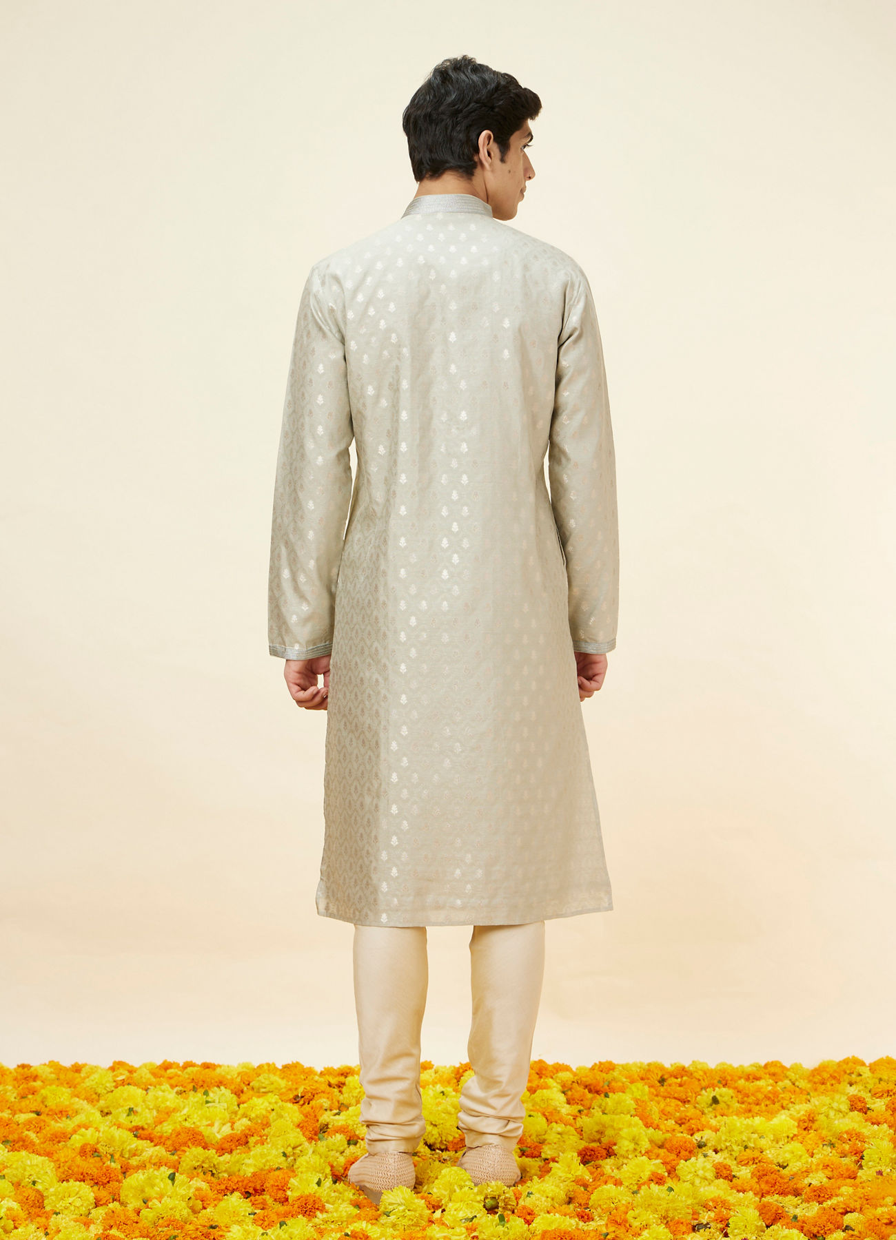 Twamev Men Steel Grey Buta Motif Kurta Set