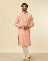 Twamev Men Peach Hexagonal Patterned Kurta Set