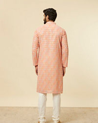 Twamev Men Peach Hexagonal Patterned Kurta Set