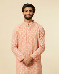 Twamev Men Peach Hexagonal Patterned Kurta Set