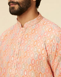Twamev Men Peach Hexagonal Patterned Kurta Set