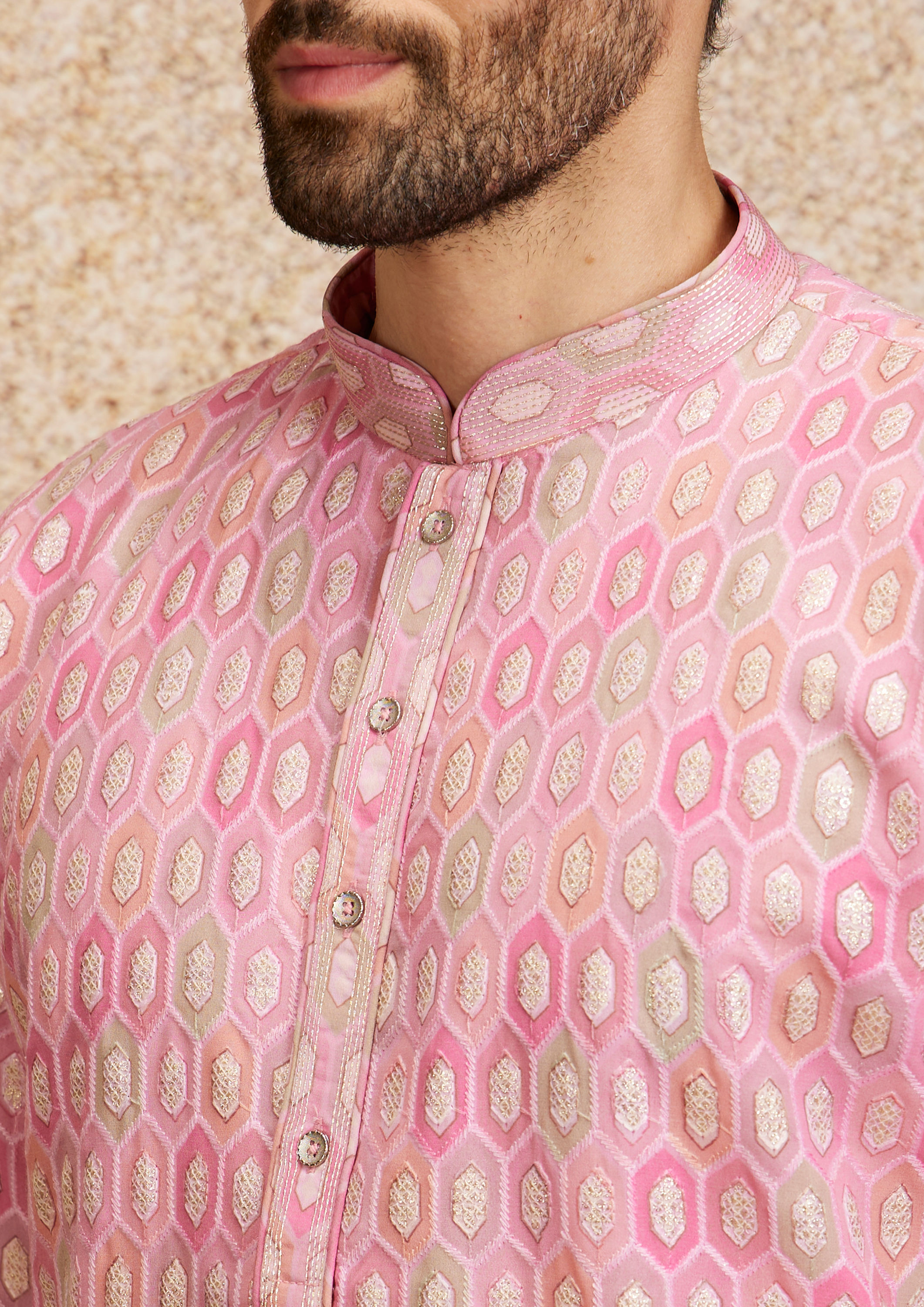 Twamev Men Georgette Pink Glory Kurta Pajama