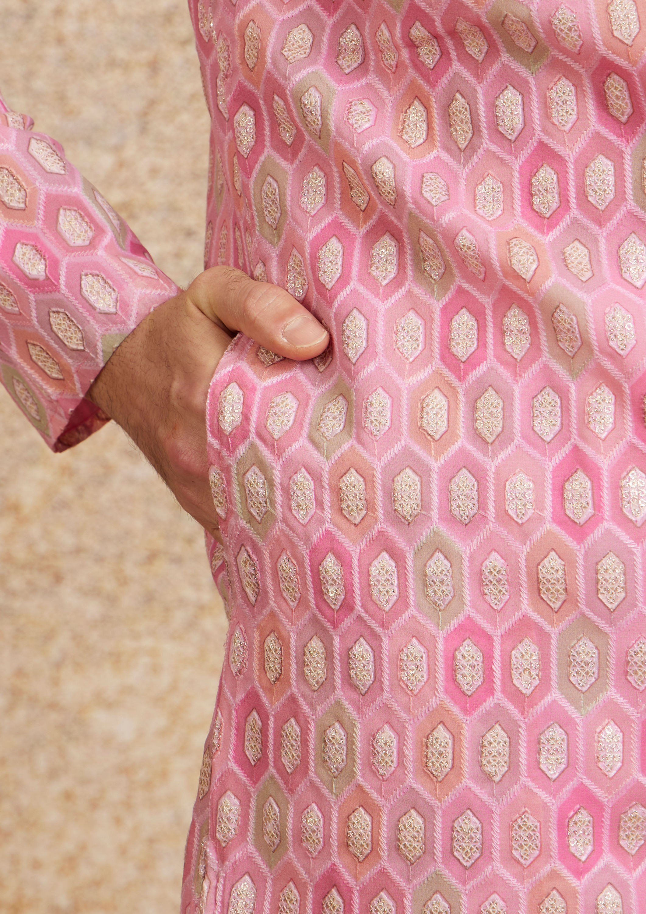 Twamev Men Georgette Pink Glory Kurta Pajama