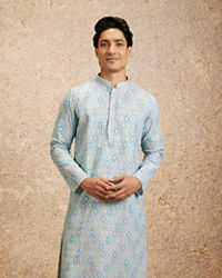 Twamev Men Tranquil Blue Self Patterned Kurta Set