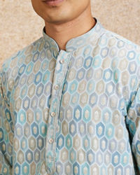 Twamev Men Tranquil Blue Self Patterned Kurta Set