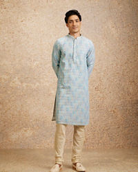 Twamev Men Tranquil Blue Self Patterned Kurta Set