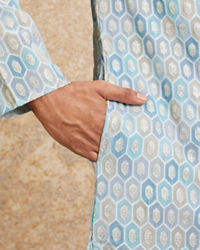 Twamev Men Tranquil Blue Self Patterned Kurta Set