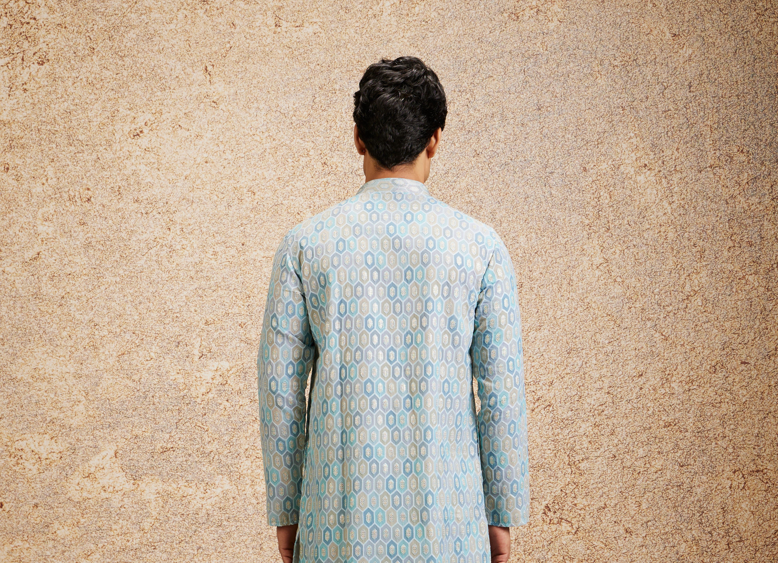 Twamev Men Tranquil Blue Self Patterned Kurta Set