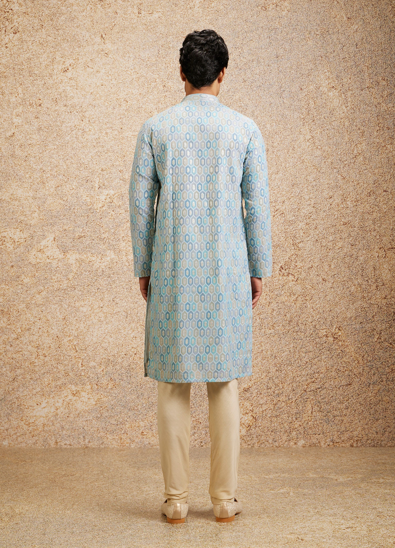 Twamev Men Tranquil Blue Self Patterned Kurta Set