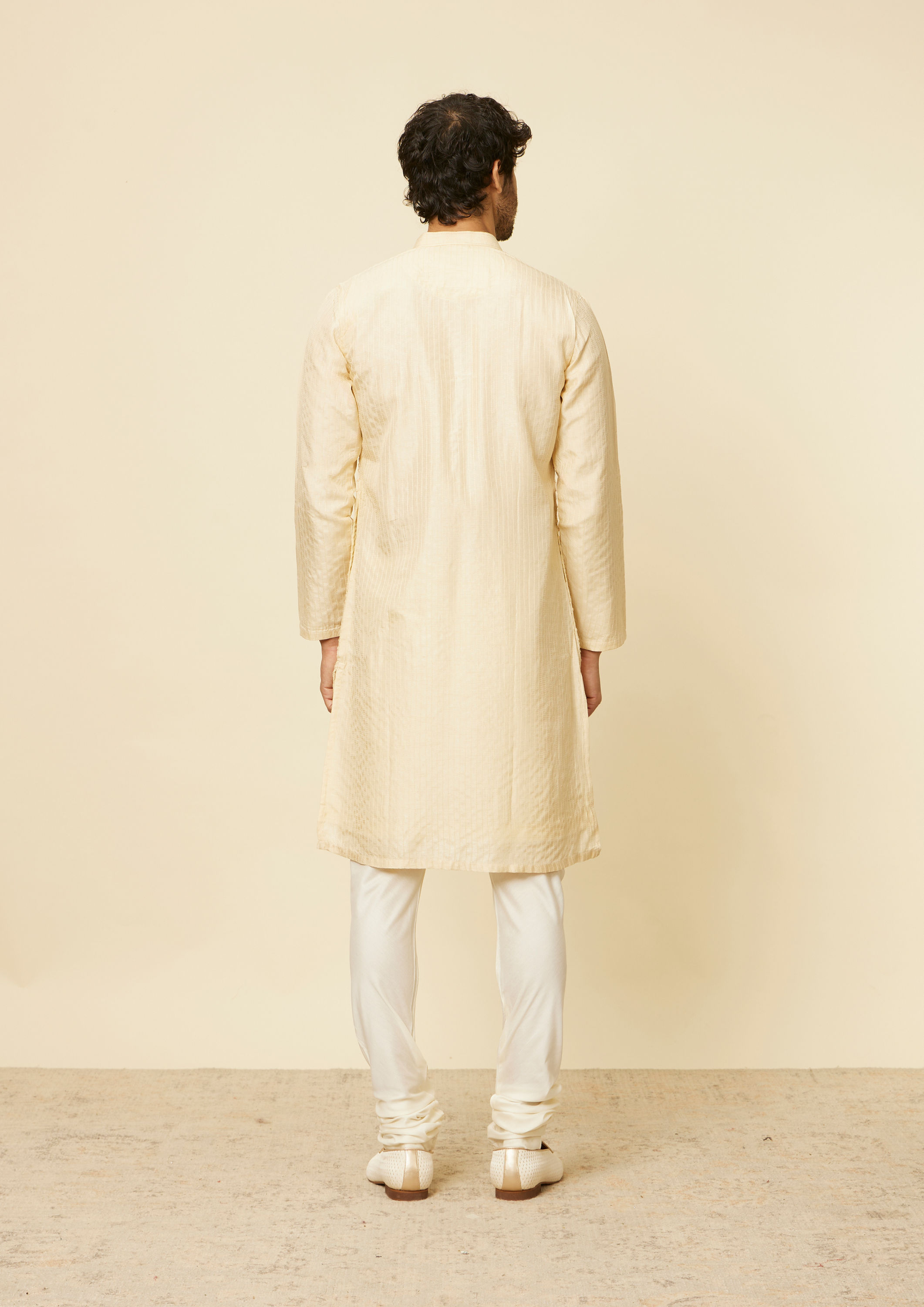 Twamev Men Beige Hexagonal Sequined Embroidered Kurta Set