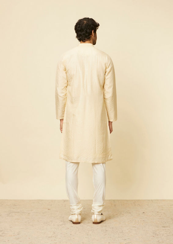 Twamev Men Beige Hexagonal Sequined Embroidered Kurta Set
