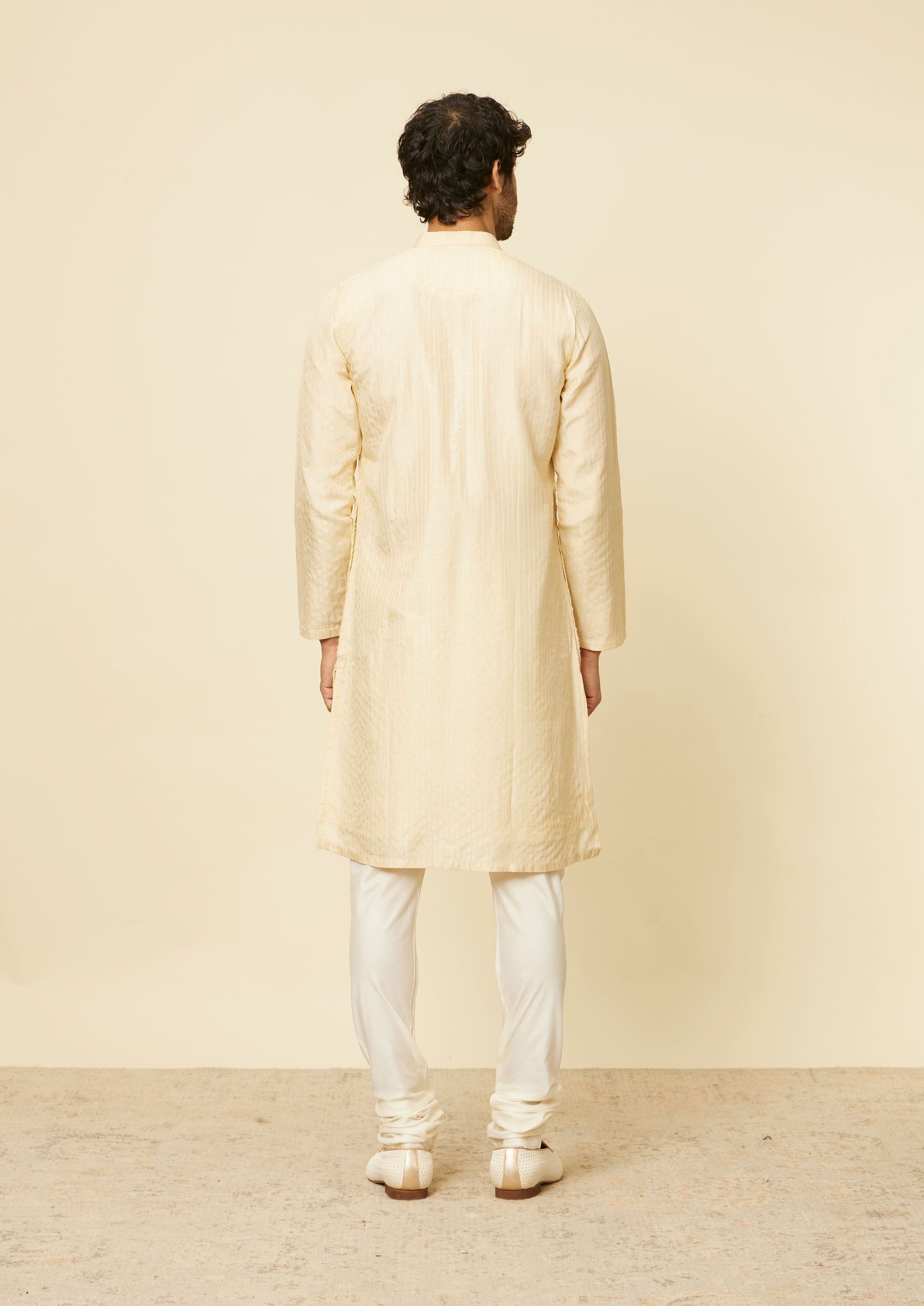 Twamev Men Beige Hexagonal Sequined Embroidered Kurta Set
