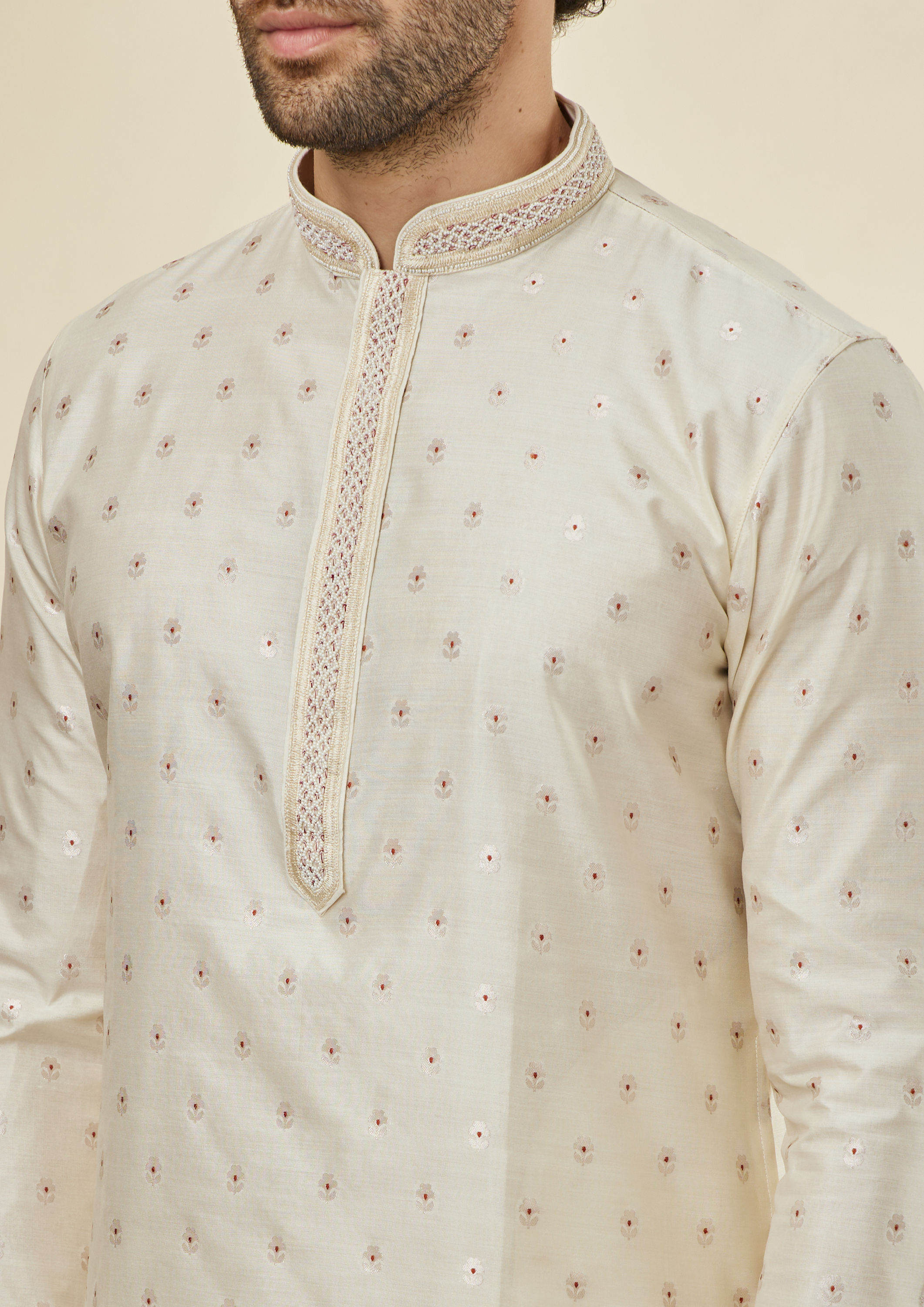 Twamev Men Cream Essence Kurta Set image number 1