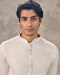 Twamev Men Cream Linen Kurta Set