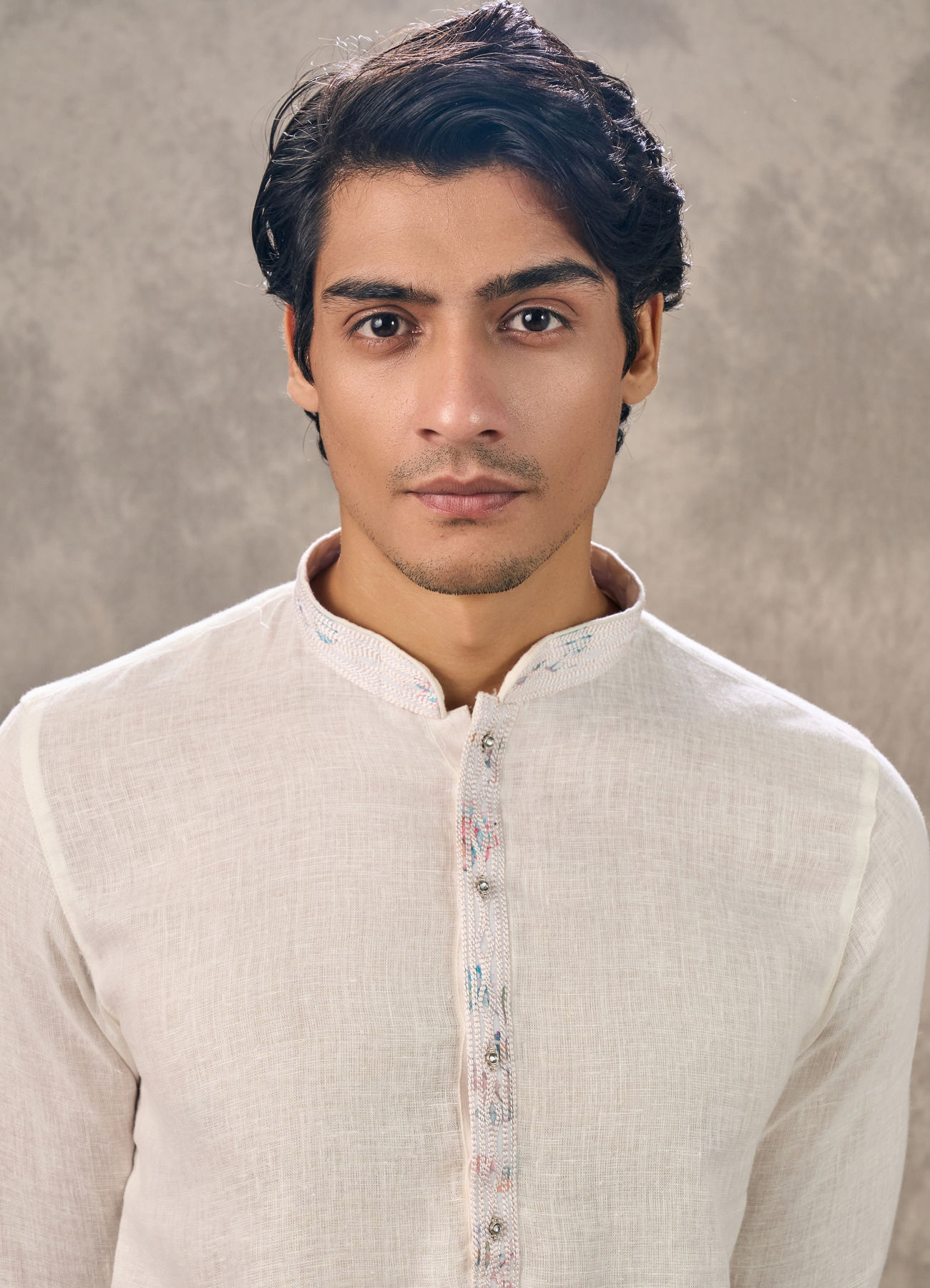 Twamev Men Cream Linen Kurta Set